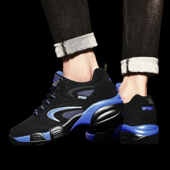 NWOT Men's US 6.5 Casual Fashion Sport Tennis Shoes, Black & Blue - Picture 2 of 9